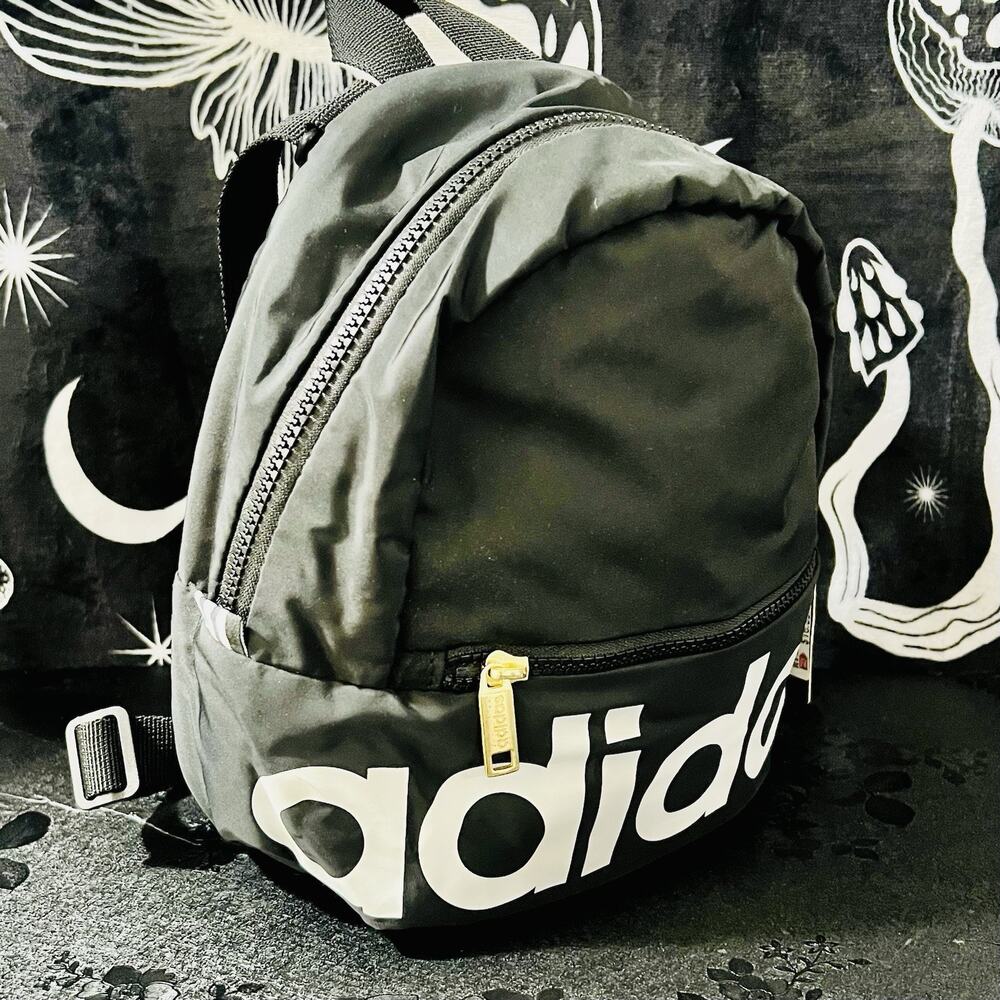 adidas Linear Mini Backpack Black White Gold Zipper Small Travel Bag